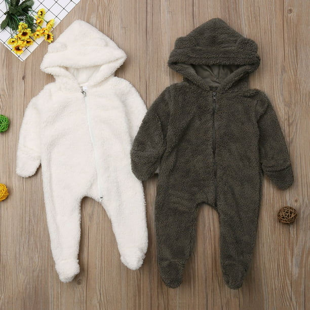 Newborn Baby Kid Girl Boy Hooded Romper Jumpsuit Winter Warm Outfits Clothes HOT